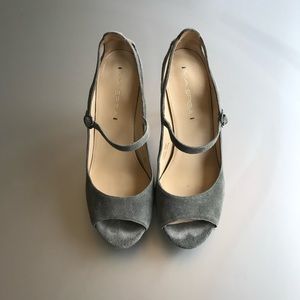 Via Spiga Grey Suede Open Toe Mary Jane Heels